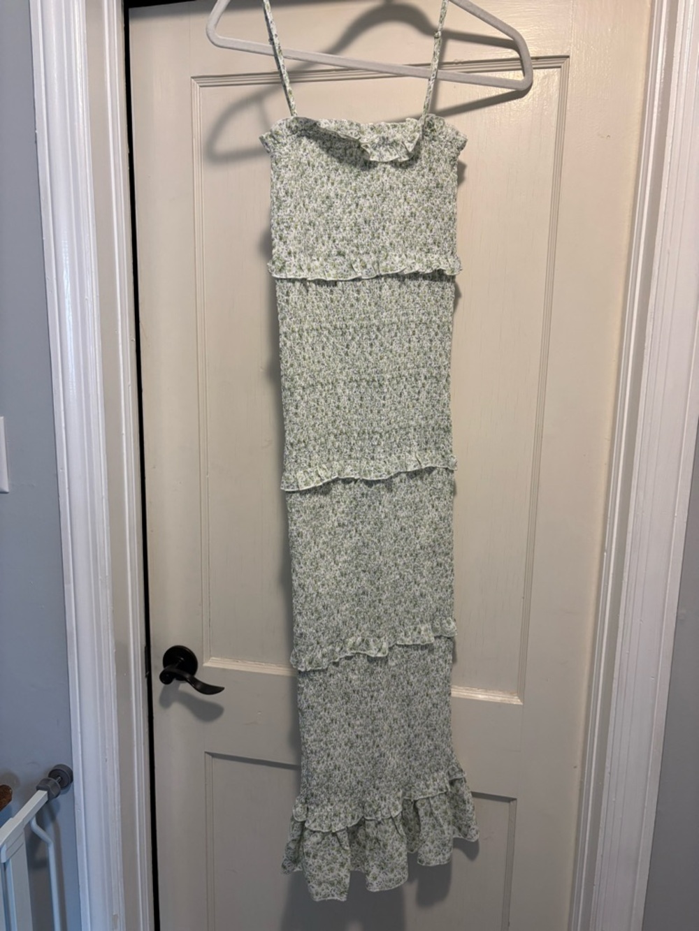 Smocked Floral Ruffle Maxi Dress - Light Green (can be worn as maternity dress)